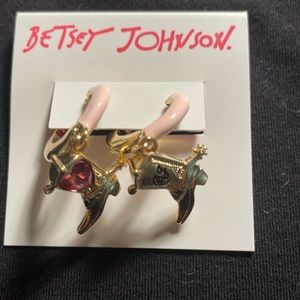 Betsy Johnson cowboy boot dangle earrings. New pink loops with pink stone on 1
